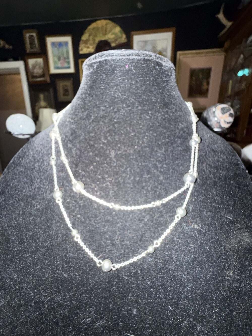 Chaps Silver-Tone Beaded Double Strand Necklace